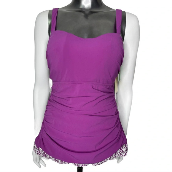 Gottex Tankini Purple Tankini Ruched Sides 34E - Picture 2 of 4